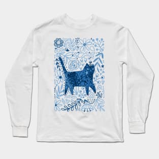 Blue floral cat Long Sleeve T-Shirt